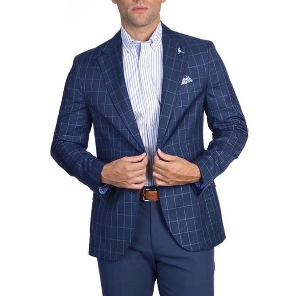 TAILORBYRD Mens 42R Blue Windowpane Blazer Sport Coat Jacket - Picture 2 of 8